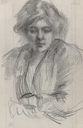Julie, kunstnerens kone, ca.1920 (farvekridt og blæk på papir)